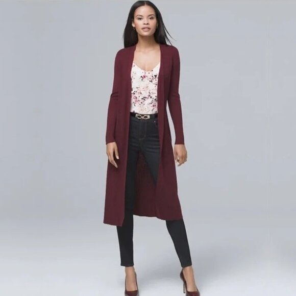 2/$30 White House Black Market Open Long Sleeve Duster Cardigan Wine XS #A0026 - Picture 1 of 11